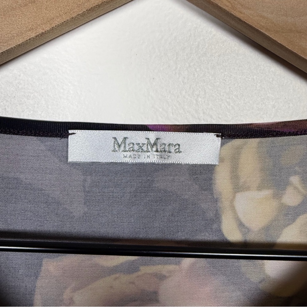 MaxMara Silk Blouse Floral Drape Neck Spring Womens Size M Office Quiet Luxury - Picture 3 of 7